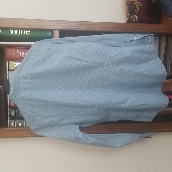 Express extra slim LS pattern blue button down shirt size L 16/16.5 - Picture 4 of 5